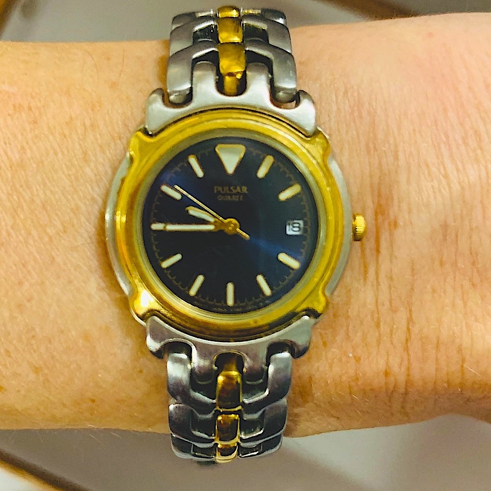 Pulsar Women's Gold and Silver Watch with Black Dial